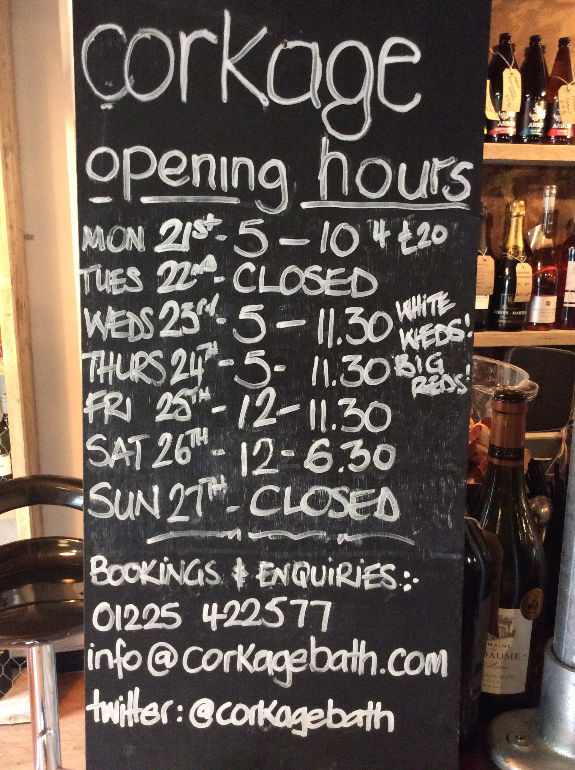 Amended opening hours this weekend... Corkage Bath