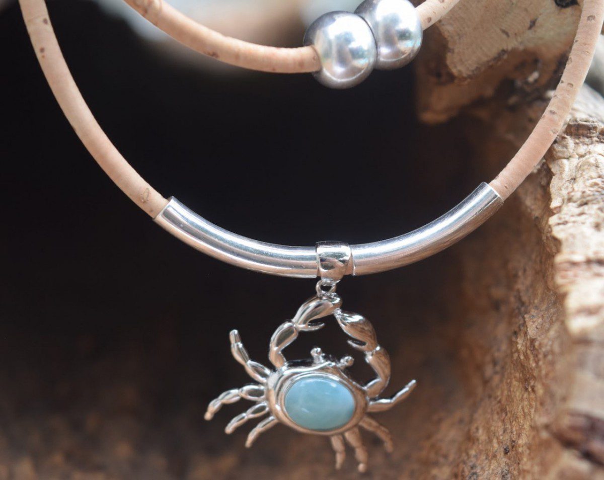 Larimar Crab Necklace Cork Tree Designs