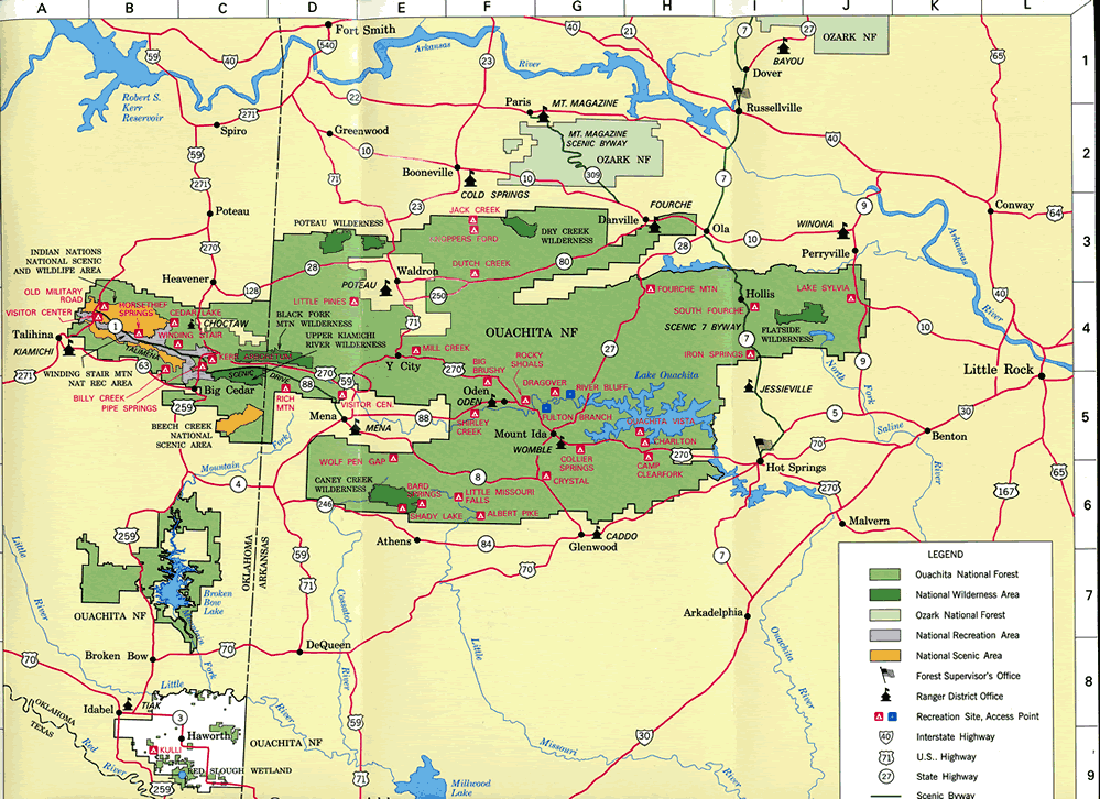 Arkansas Map Ouachita Forest Mena Crow's Cottage / Ouachita National Forest