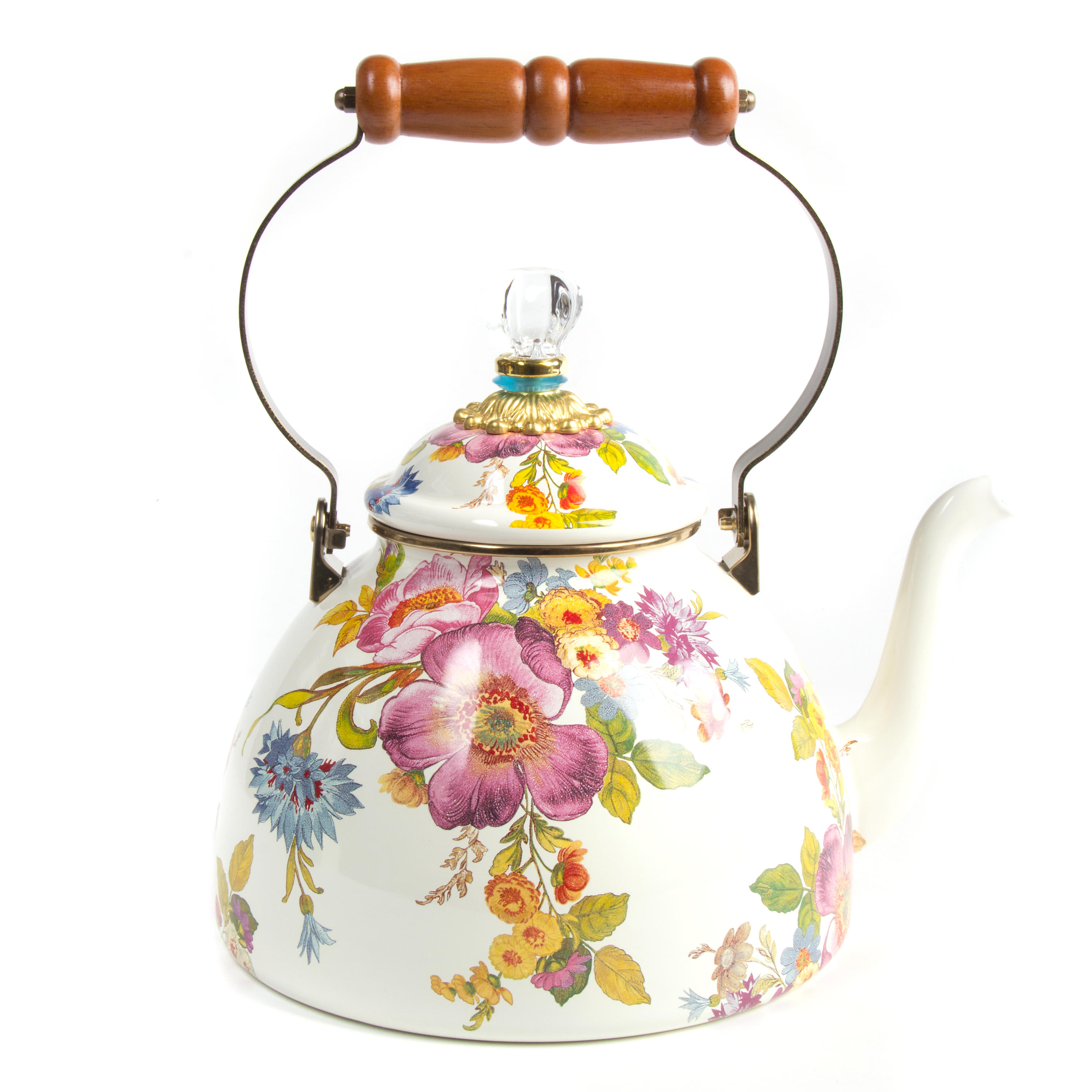 Flower Market 3 Quart Tea Kettle White Cornelia Park