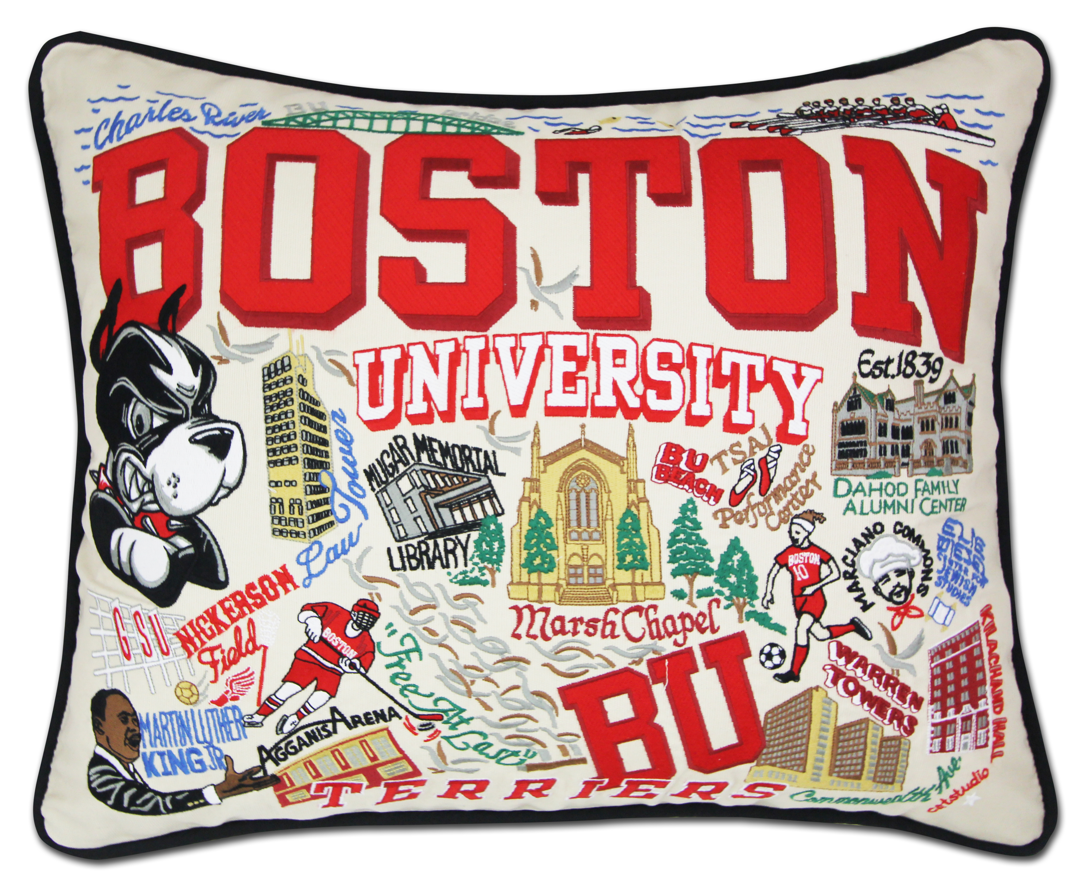 Boston University Embroidered Pillow Cornelia Park
