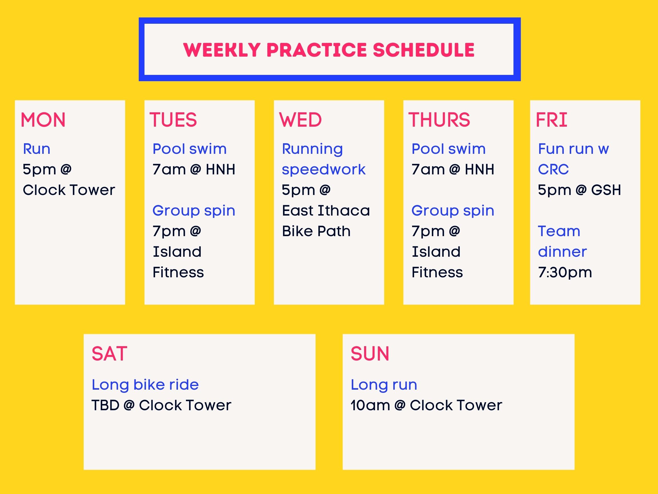 2021 Practice Schedule Cornell Triathlon