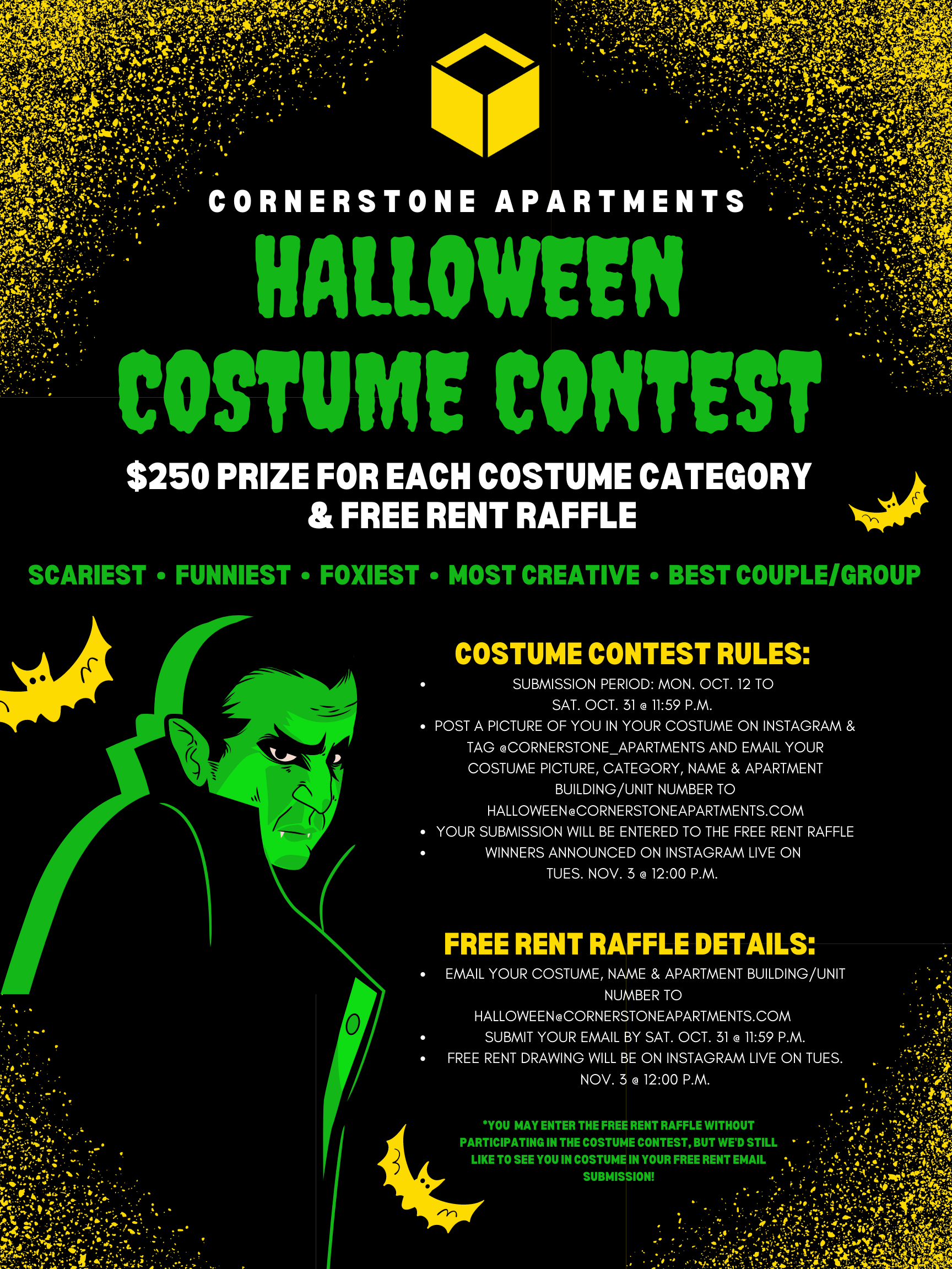 Cornerstone Halloween 2020 Costume Contest & Free Rent Raffle