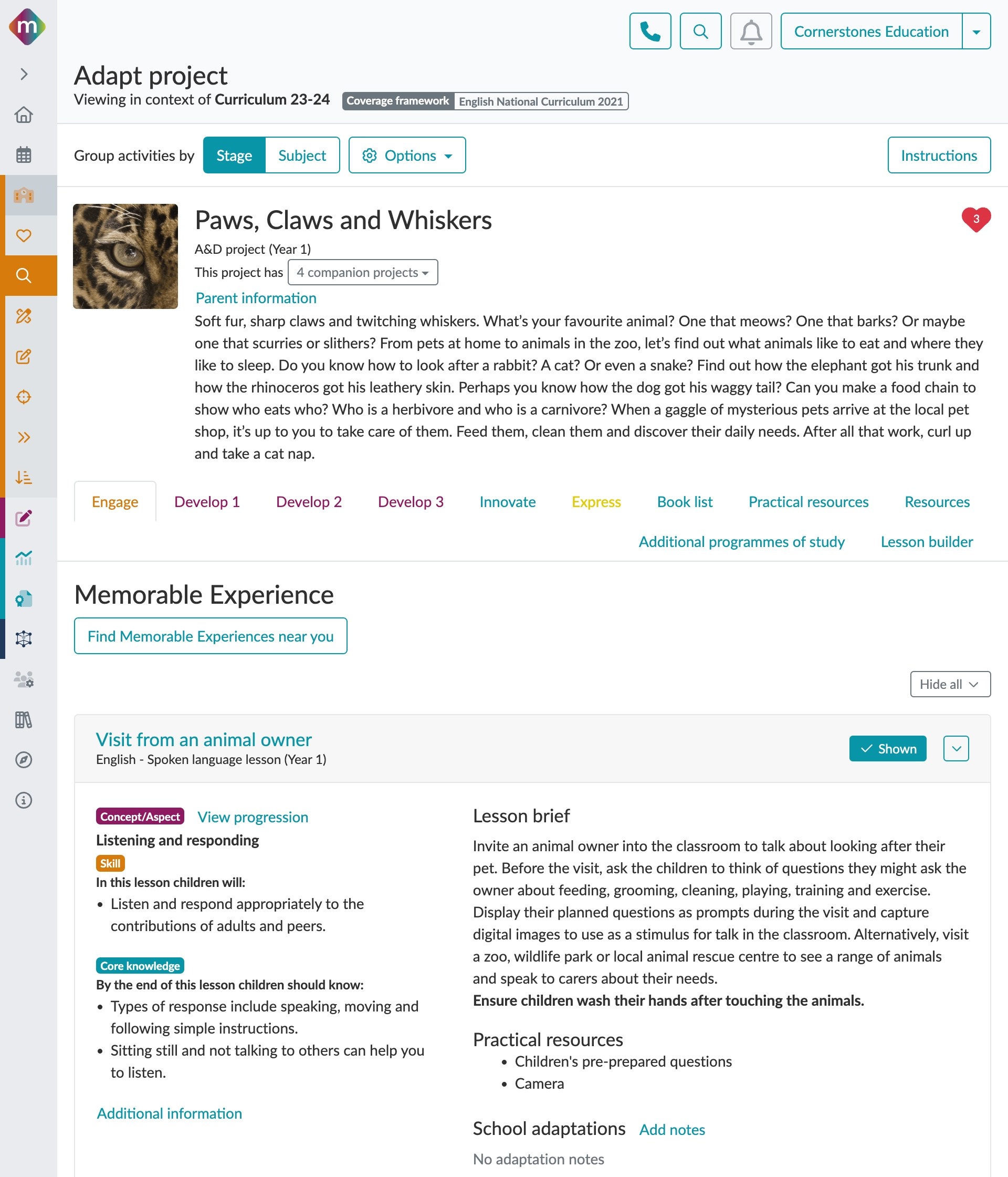 Paws, Claws and Whiskers Year 1 Art and Design Cornerstones