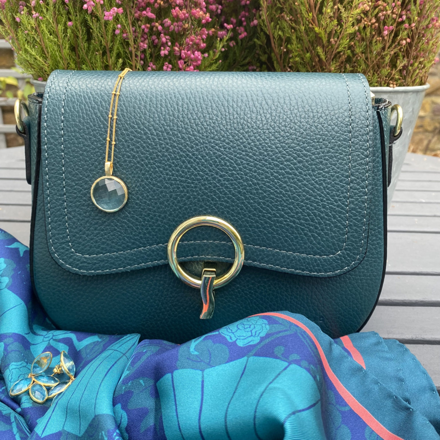 Teal crossbody bag with gold clasp Cornflower Blue Accessories with