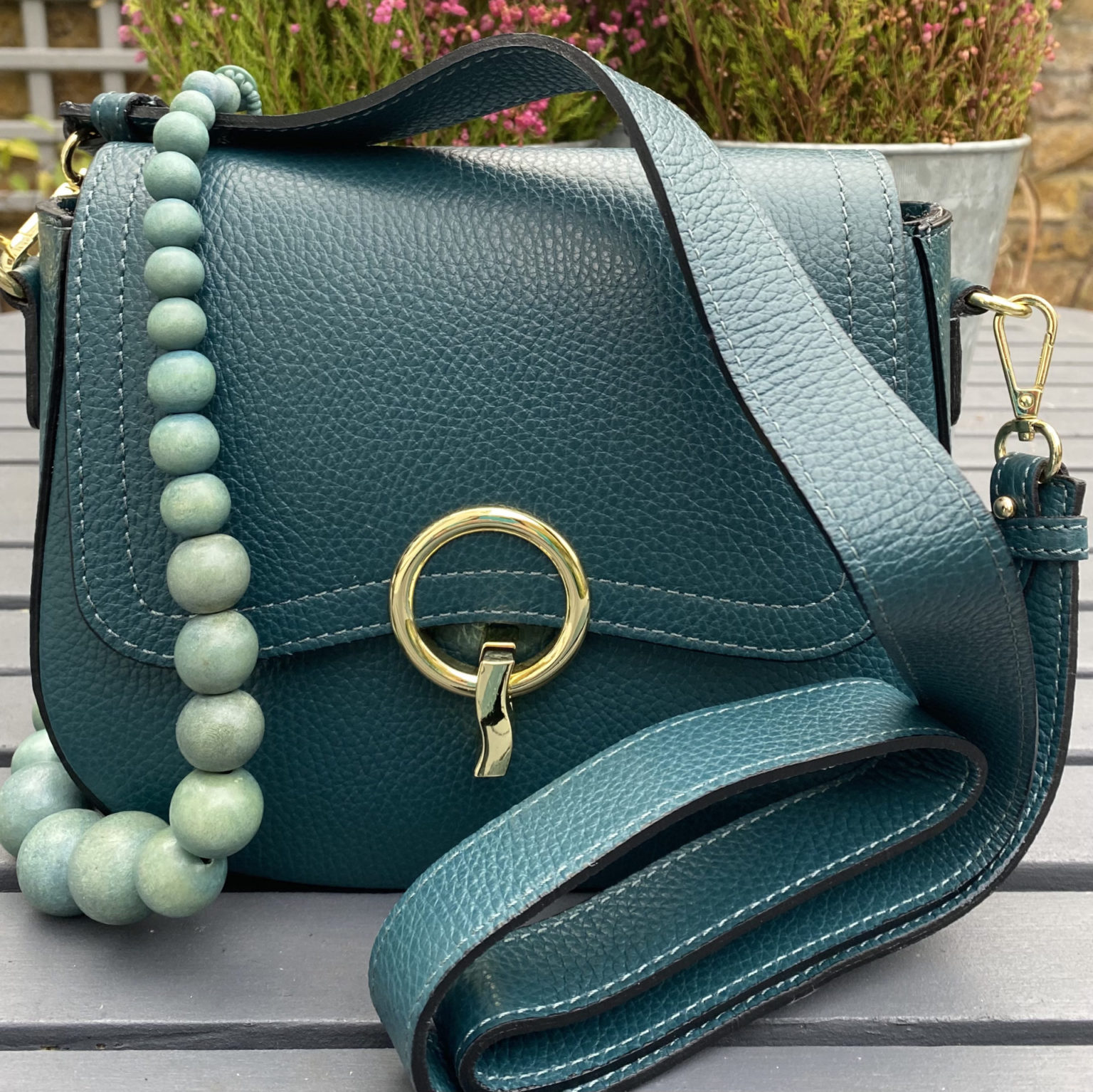Teal crossbody bag with gold clasp Cornflower Blue Accessories with