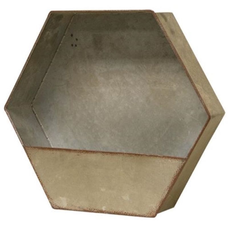 Galvanized Metal Vintage Inspired Hexagon Wall Pocket Cornucopia