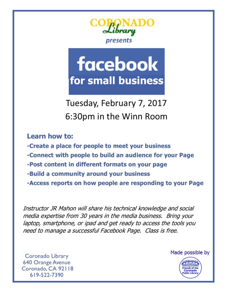 Facebook flyer Library event Coronado Times