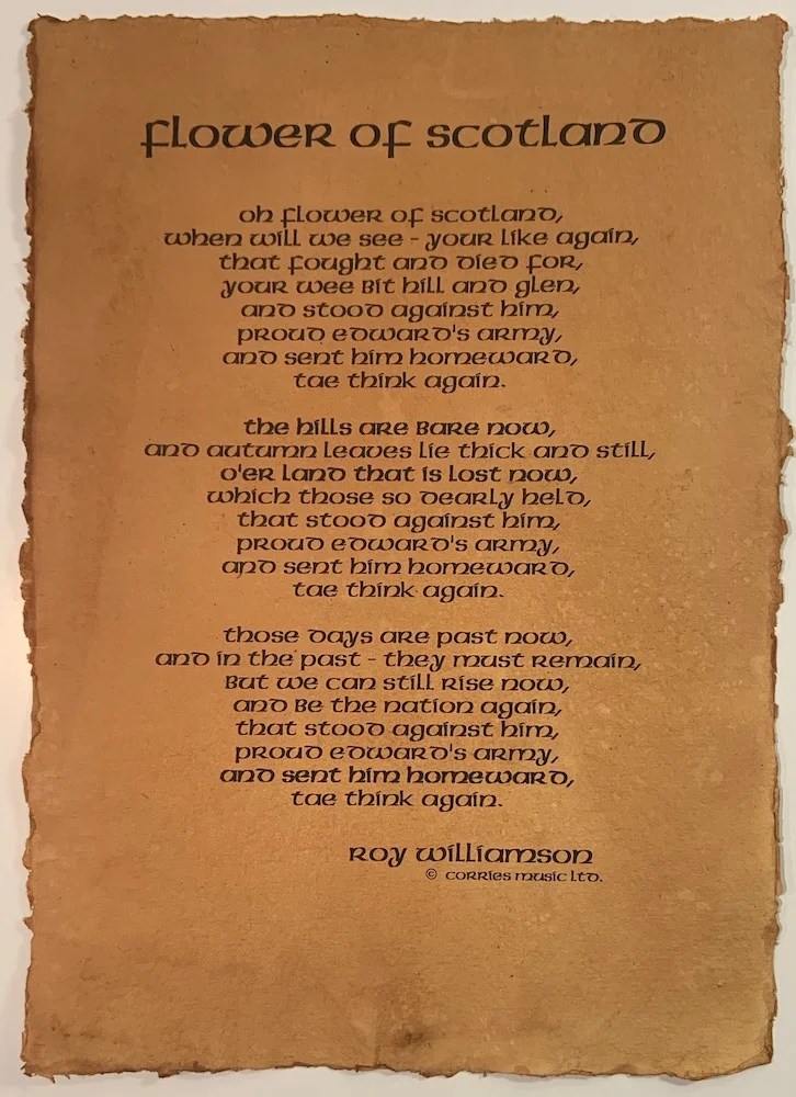Flower of Scotland Lyrics on Parchment paper The Corries Official site