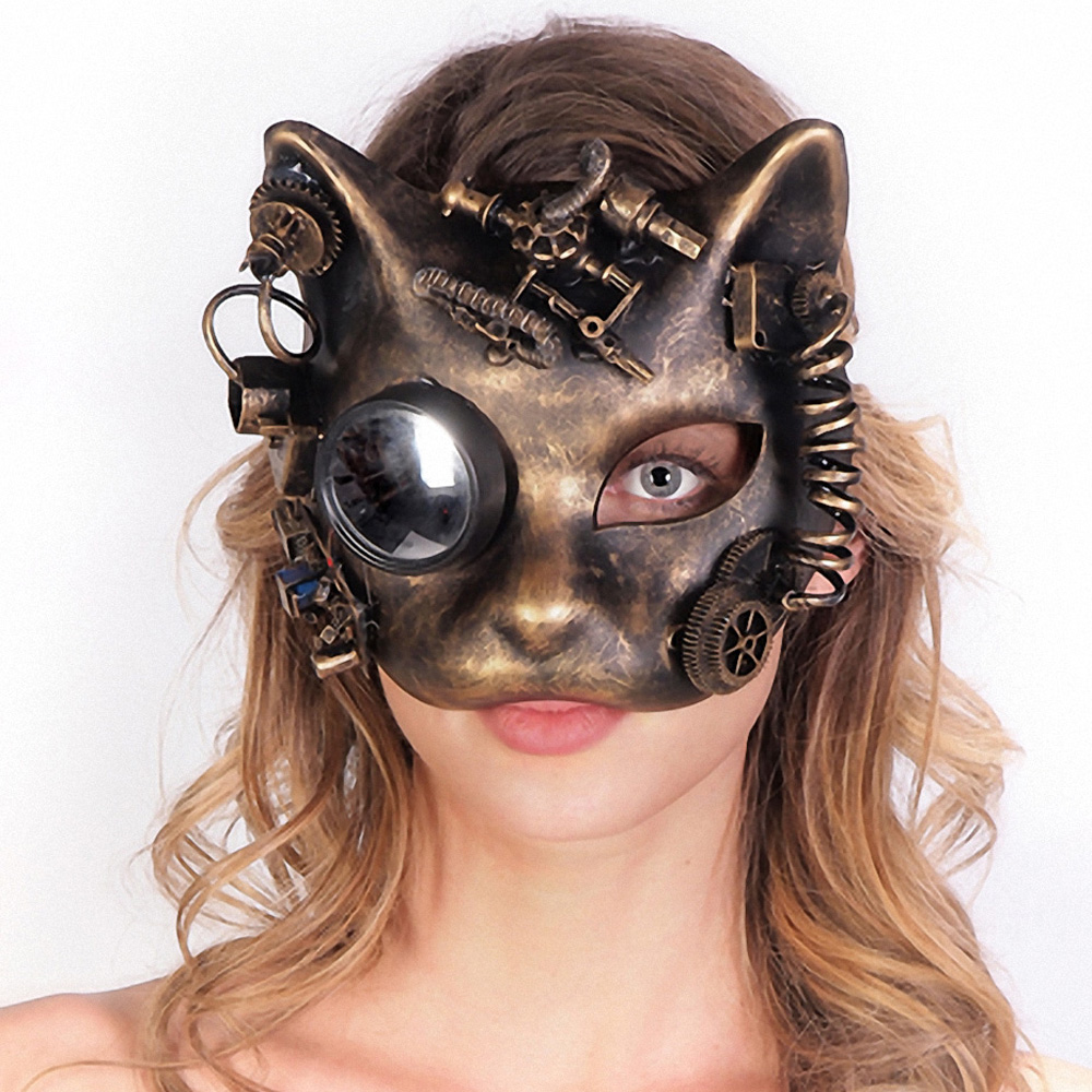 Mechanical Steampunk Cat Mask Gold from
