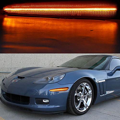 4pcs Smoked Lens Amber/Red Front Rear LED Side Marker Light Kits for Chevrolet Chevy Corvette C6