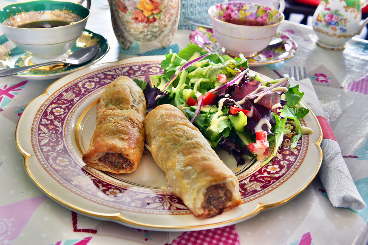 2 Sausage Rolls & Salad Cosies Tea Shop