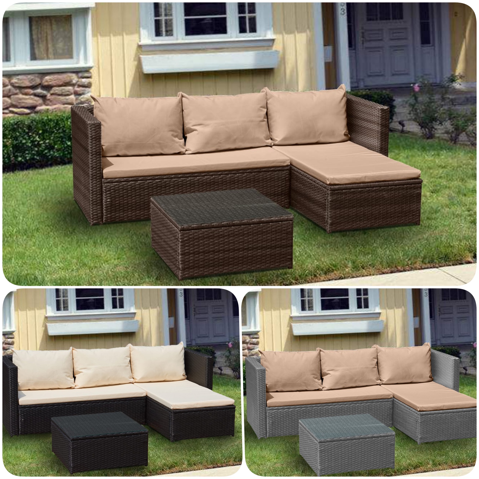 Rattan L Shaped Outdoor Patio Set CosmoBuy