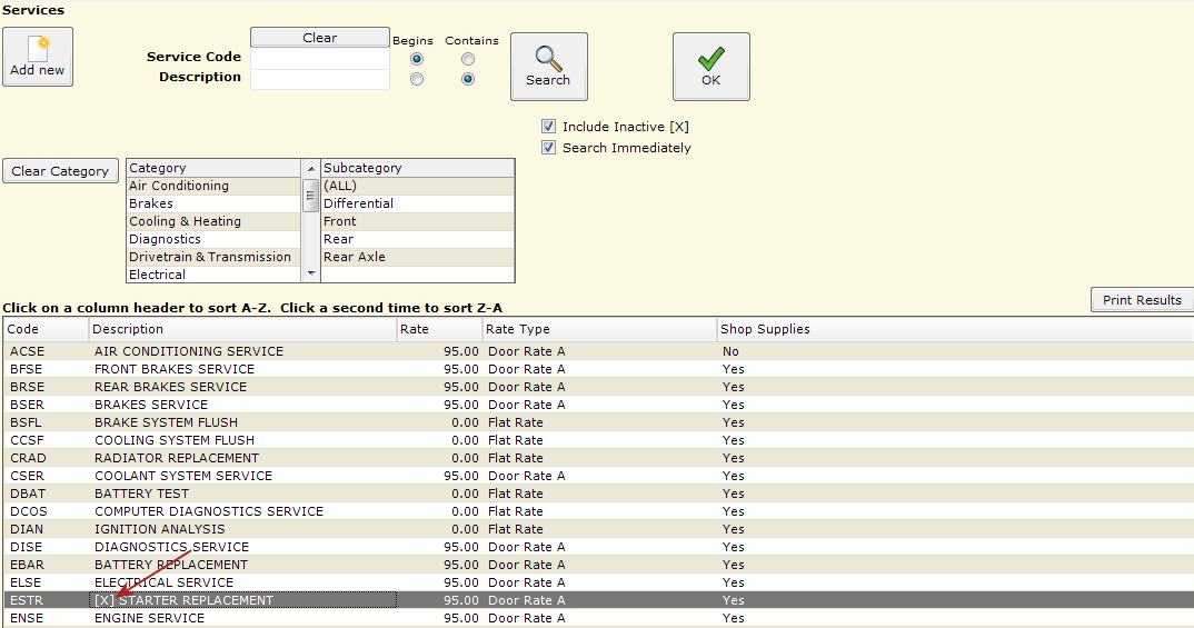 Service Code Maintenance