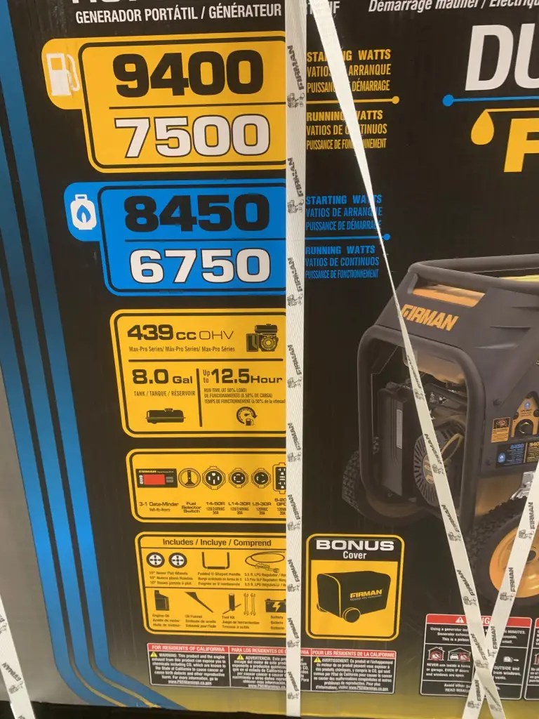 Costco Firman Power Dual Fuel Generator 7500 Running Watts Costco Fan