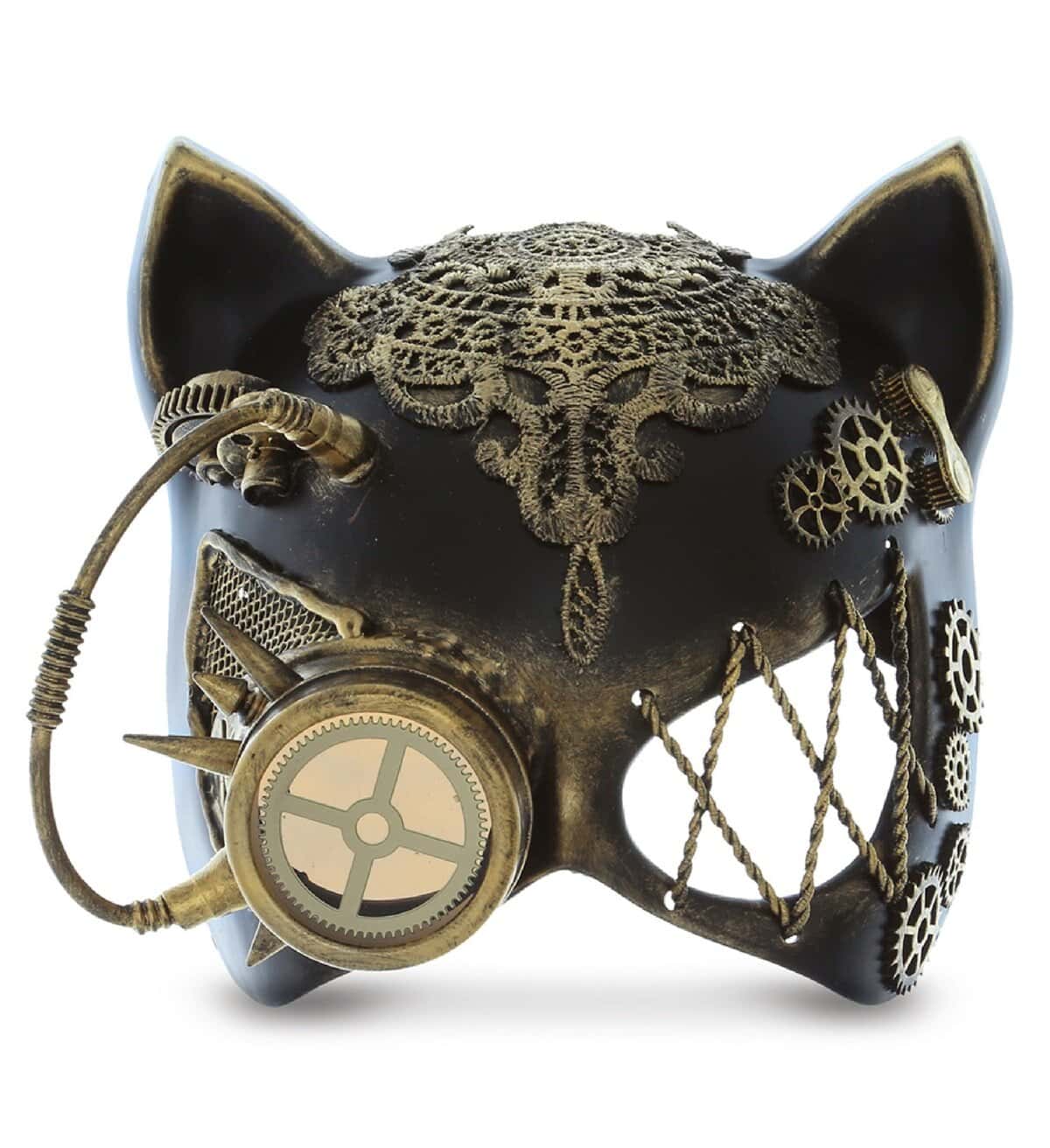 Metallic Masquerade Cat Mask Antique Gold Steampunk CoTa