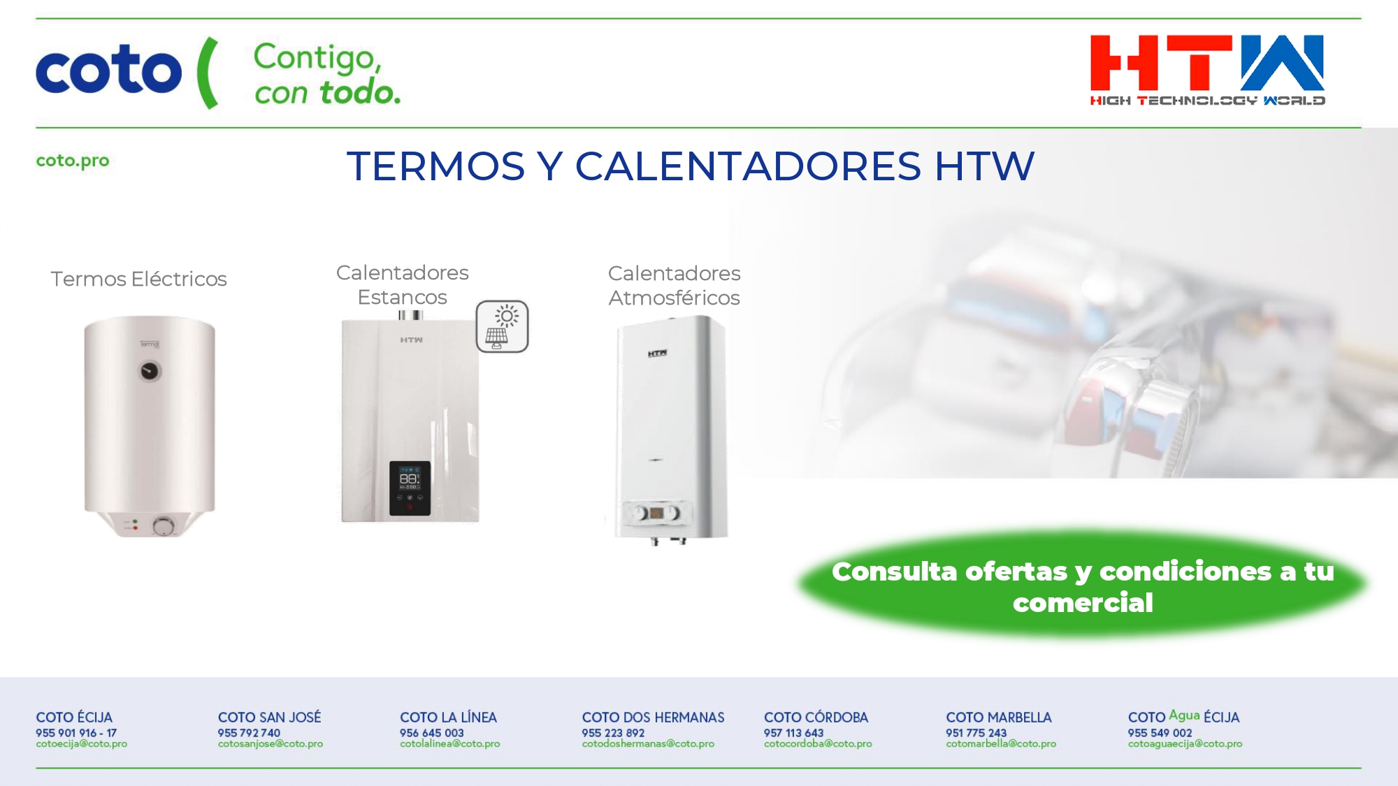 Incorporación calentadores de gas y termos eléctricos HTW COTO