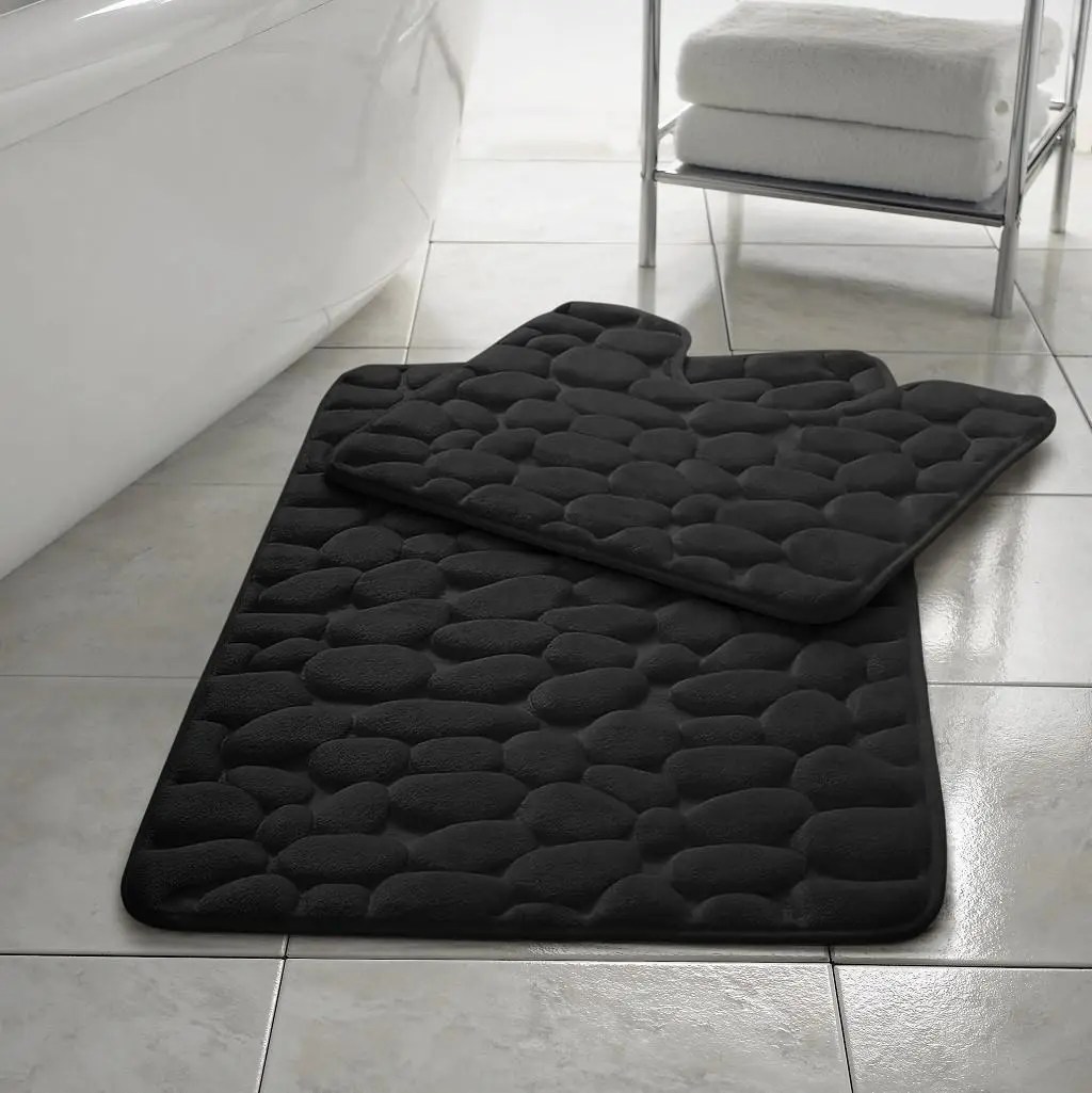 Luxury Pebble Memory Foam Bath Mat Set Bath Mats and Pedestal Set