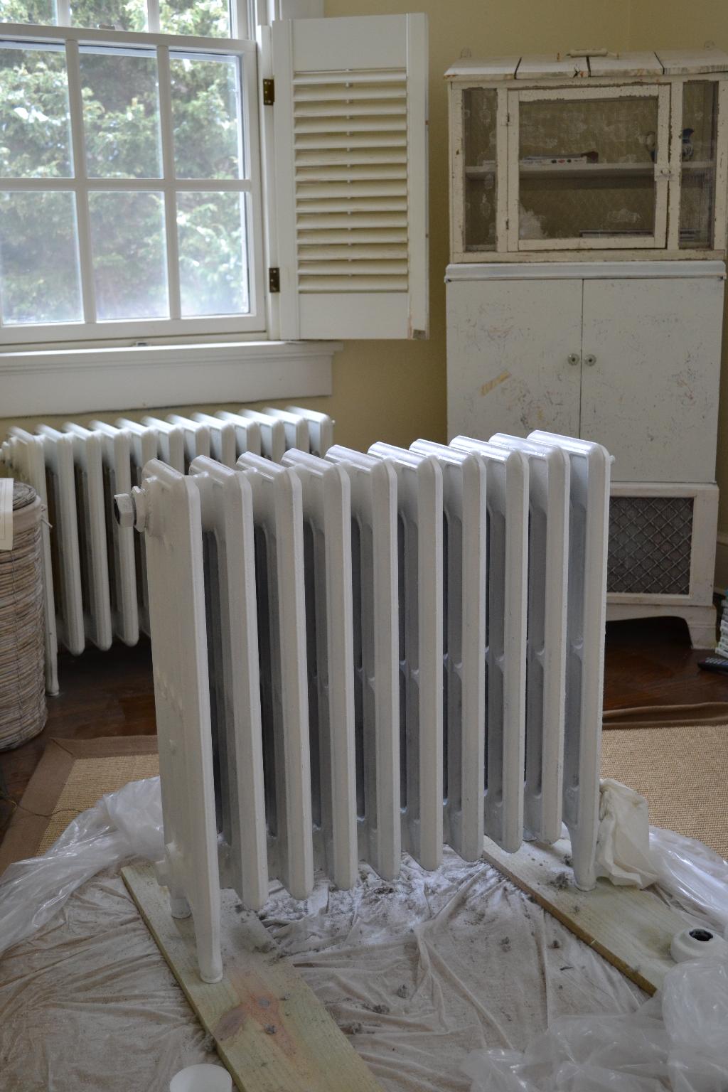 bathroom progress and painting our second floor radiator, yikes