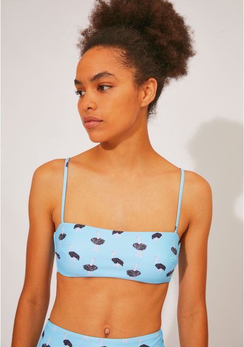 Baby Blue Bikini Top With Ostrich Print Compania Fantastica