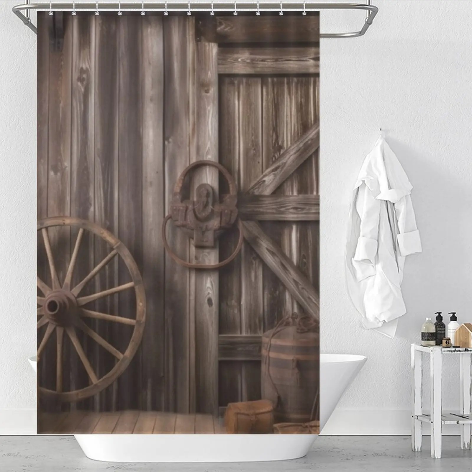 Rustic Barn Door Shower Curtain Farmhouse Bathroom Decor