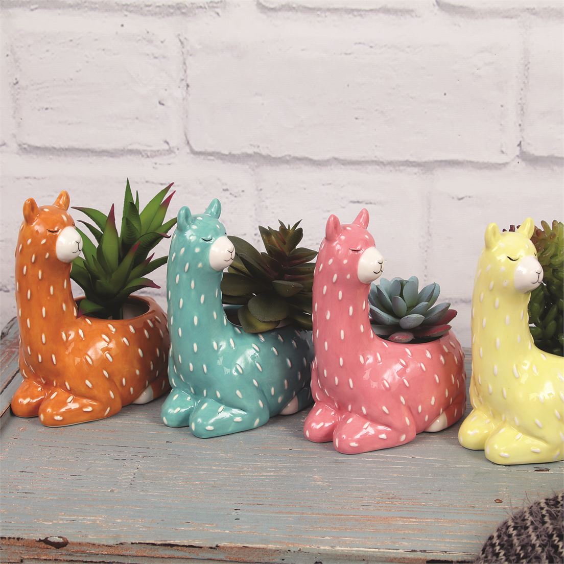 Small Sitting Llama Ceramic Planter