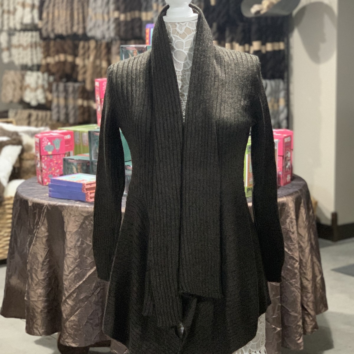 Ladies Long Alpaca Sweater in Brown Melange