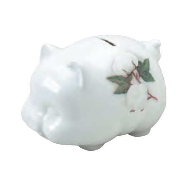 China Piggy Bank decorated with two Cotton Bolls