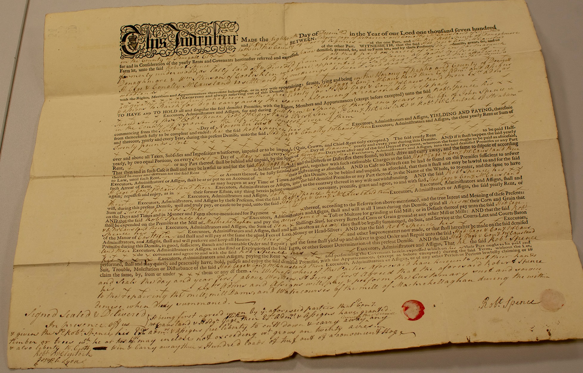 Deed Gage & McCausland to Spence, Gortnamuck, Co. Donegal, Ireland 1756