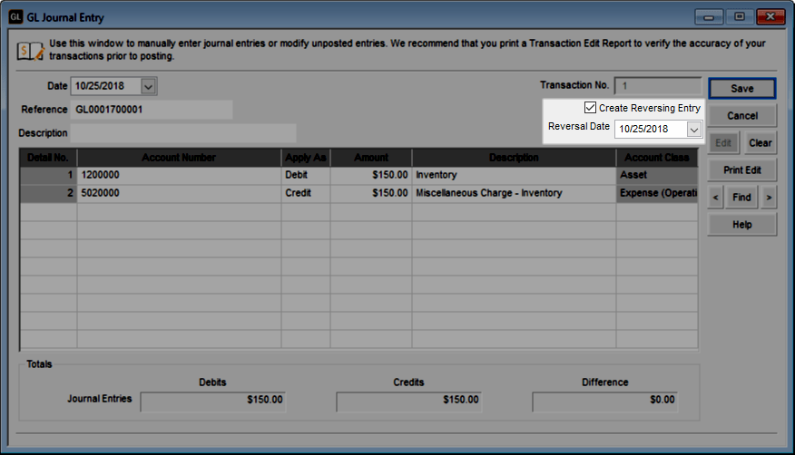 Creating an Automatic Reversing Entry