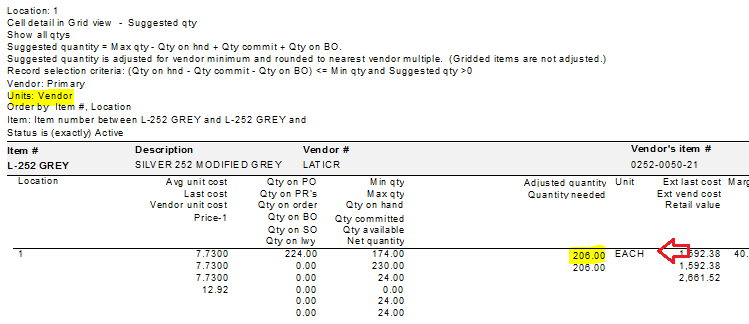 Purchasing Advice Report returns items in Stocking / Preferred unit