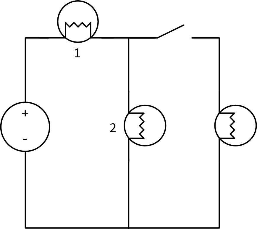 \(a.\) Bulbs 1 and 2 get brighter