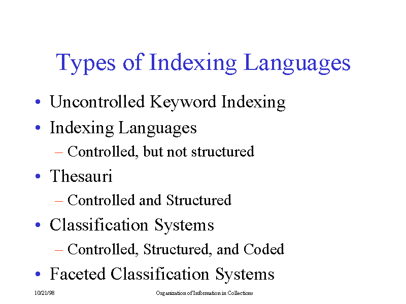Types of Indexing Languages