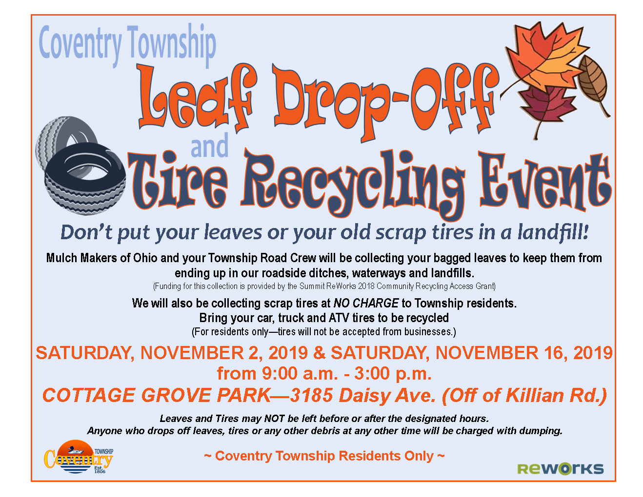 Resident Leaf Drop Off & Tire Recycling Events Coventry Township