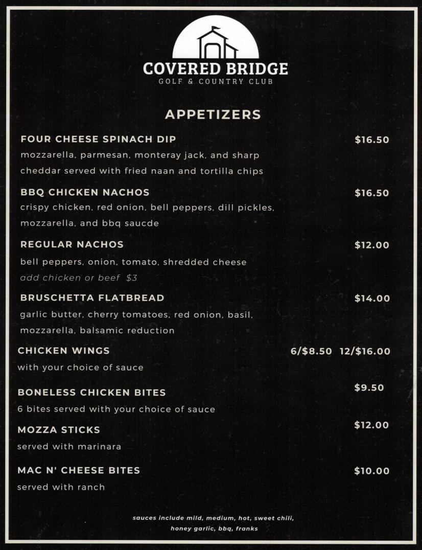 2021 Covered Bridge Restaurant Menu Covered Bridge