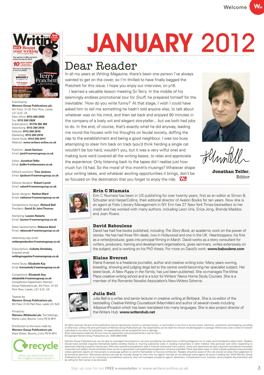 Writing Magazine January 2012 Subscriptions Pocketmags