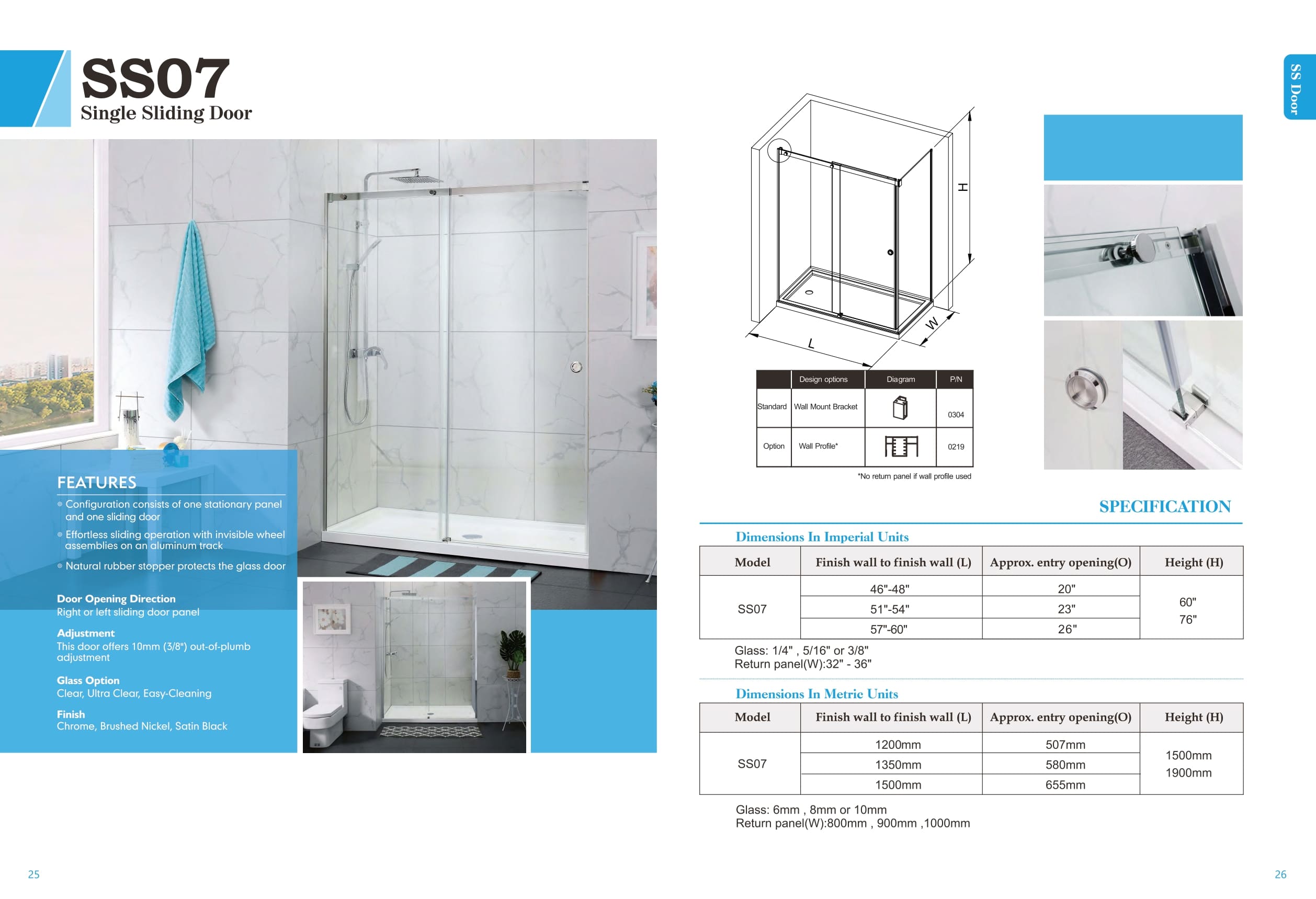 SS07 Single Sliding Shower Door Covey Shower Door Canada