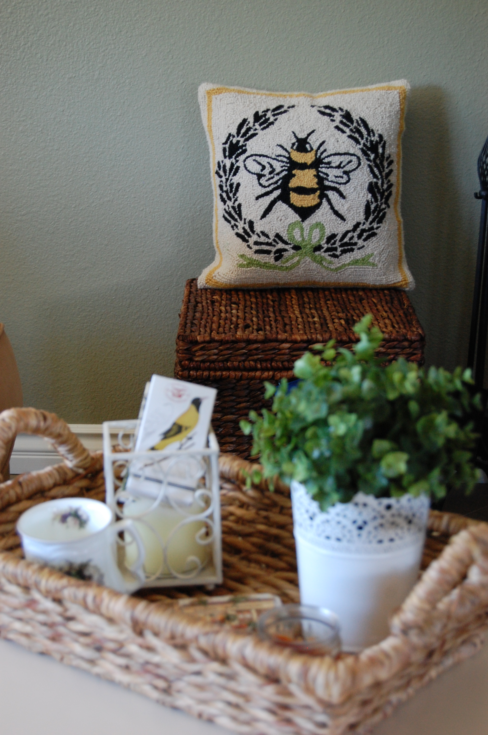 decorating with baskets Cozycakes Cottage
