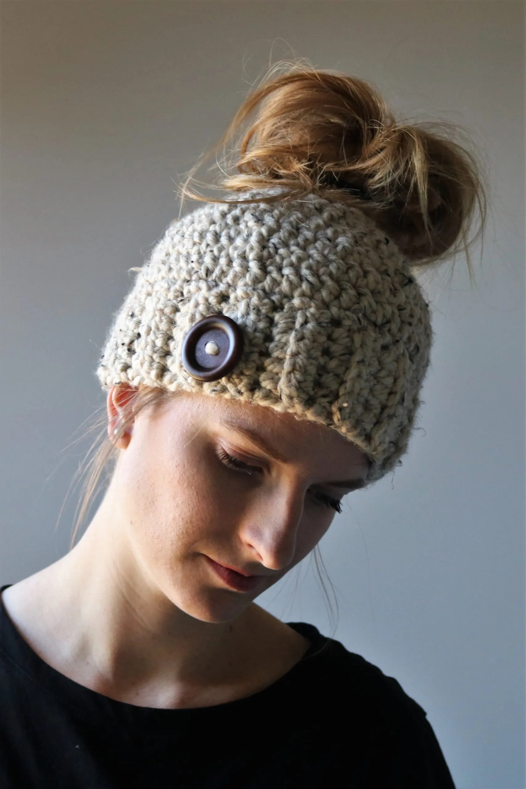 Quick Chunky Messy Bun Hat Crochet Pattern Cozy Nooks Designs