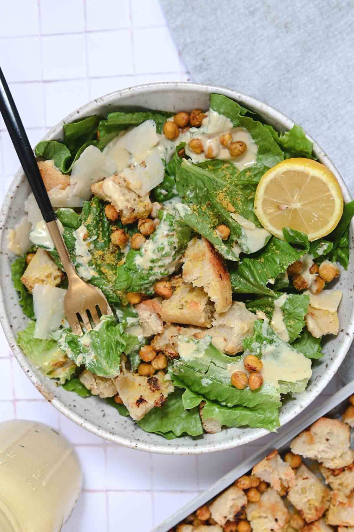 Vegetarian Caesar Salad with Cashew Ceasar Dressing Cozy Peach Kitchen