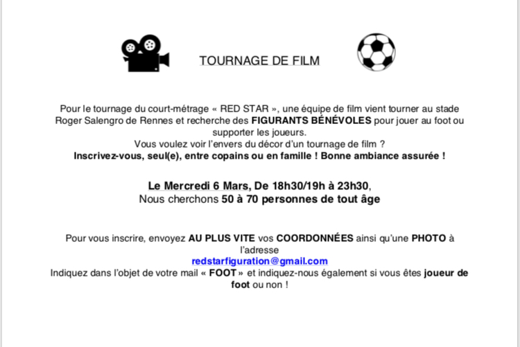 Cercle Paul Bert Foot Bréquigny » Recherche figurant pour tournage d&rsquo;un  film : rectificatif