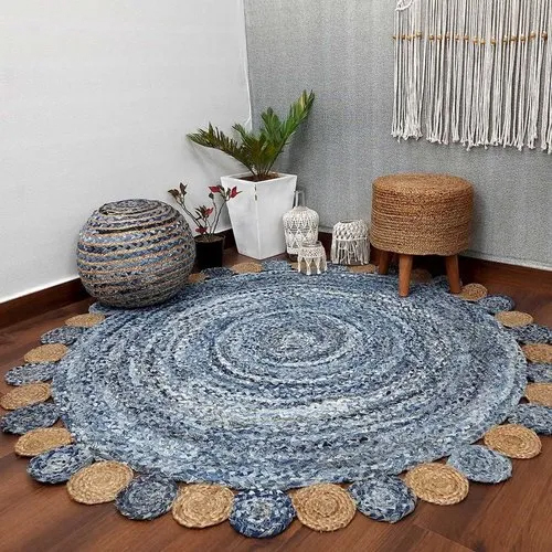 Blue Jute And Denim Round Rug at Best Price in Panipat Jai Shri Shyam