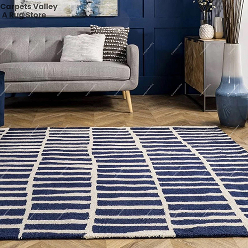 Multicolor Irregular Parallel Bars Blue Loop Pile Rug at Best Price in