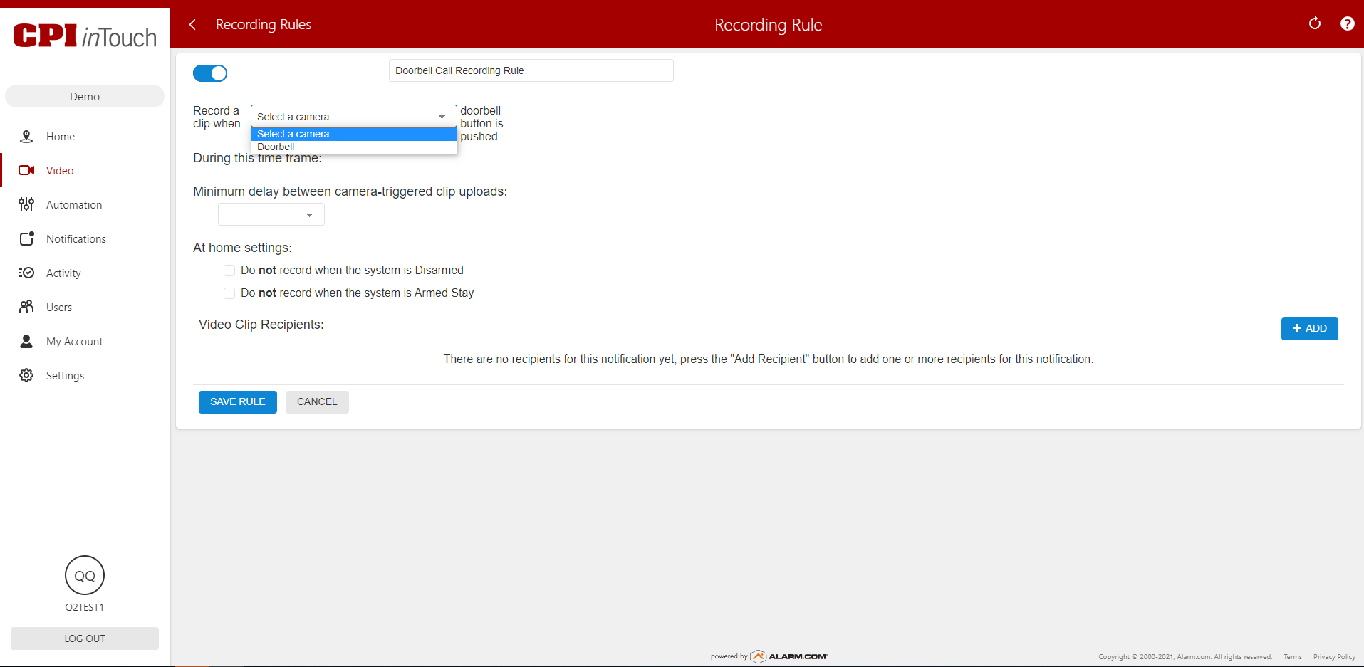Why is my doorbell camera not saving video clips? CPI Security®