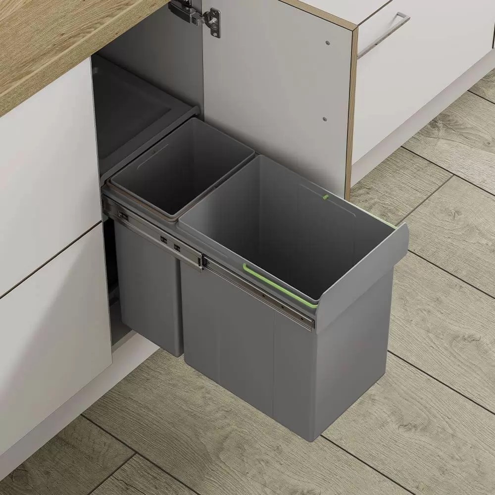 30cm Base Mounted Pull Out Bin with Soft Closing 30 Litres
