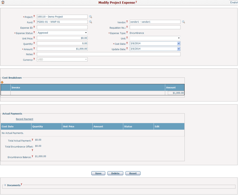 Modify Project Expense