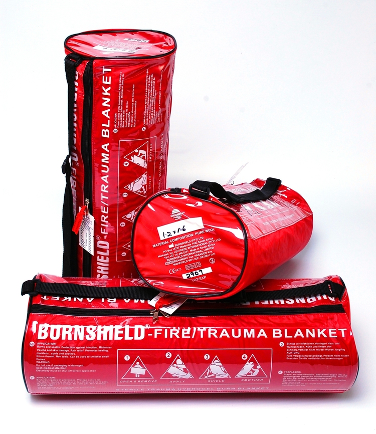 Fire Trauma Blanket 98" x 64" in Barrel Bag with wall mount