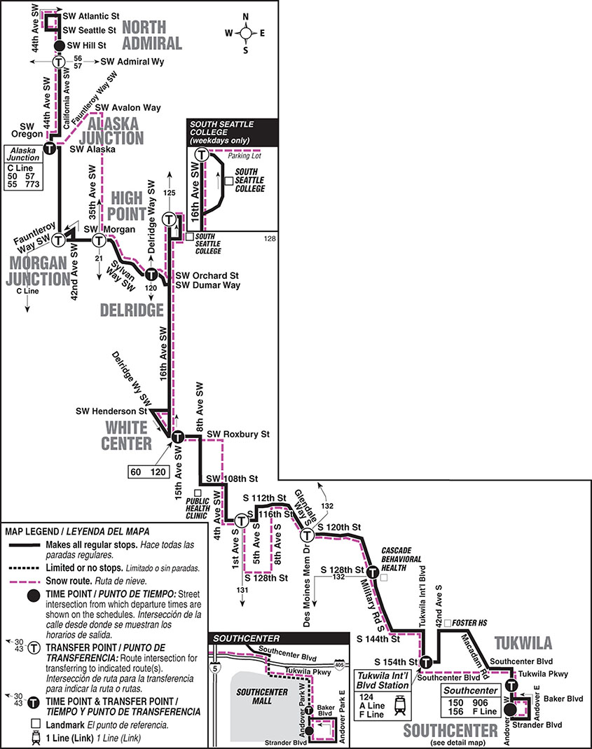 King County Metro route 128 ‘Southcenter / Alaska Junction / Admiral