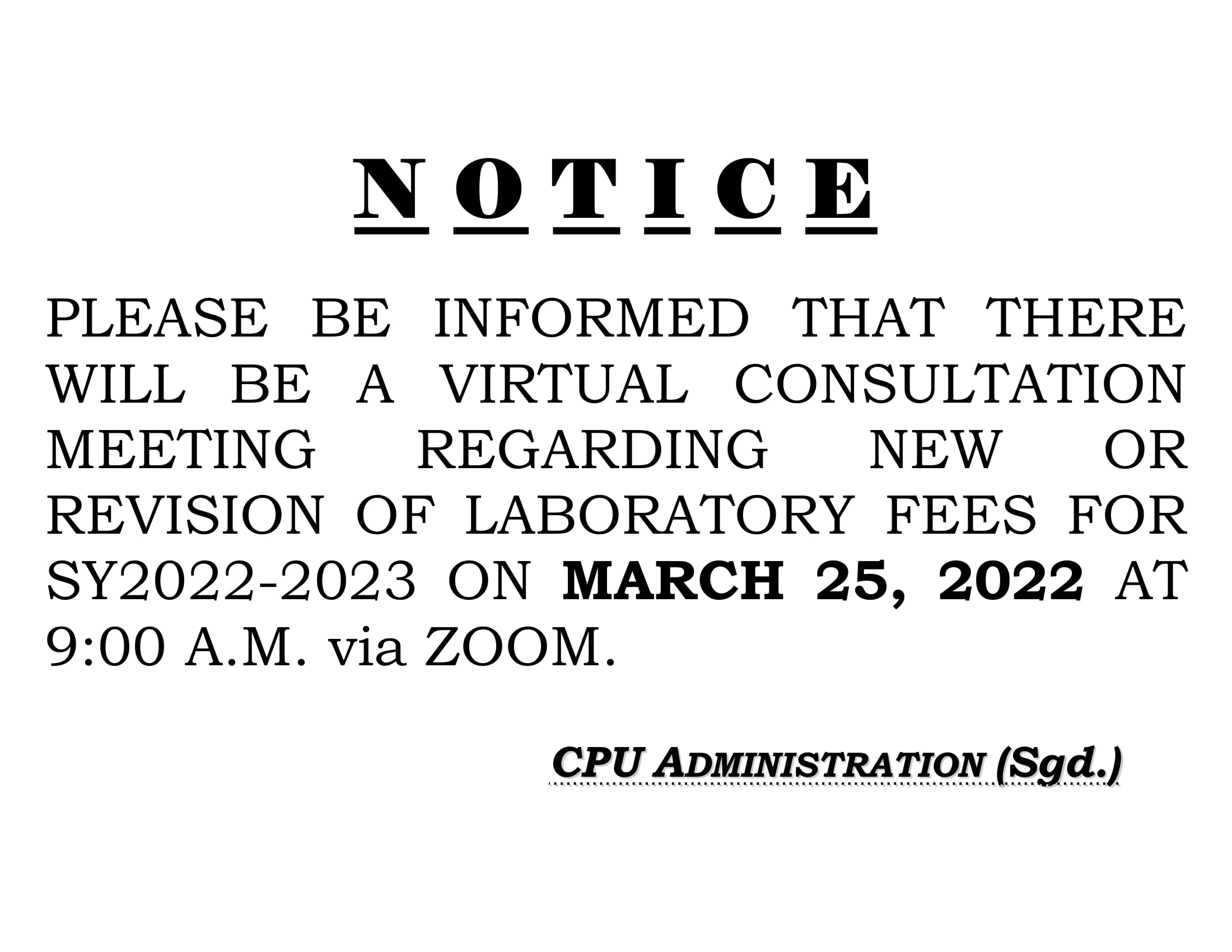 VIRTUAL CONSULTATION MEETING REGARDING NEW OR REVISION OF LABORATORY