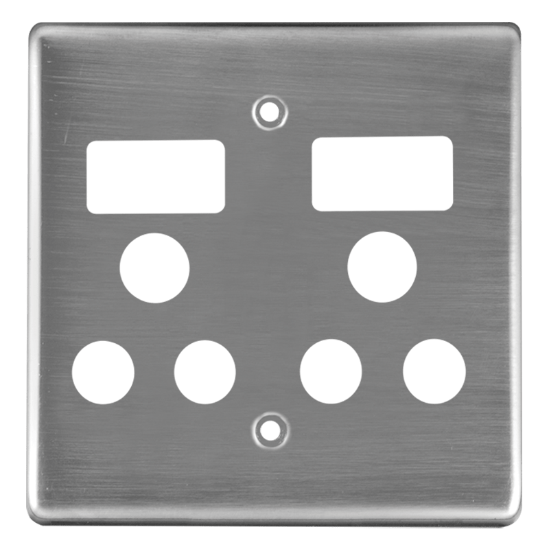 Classic Double Monoblock 4x4 Switched Steel Socket Coverplate